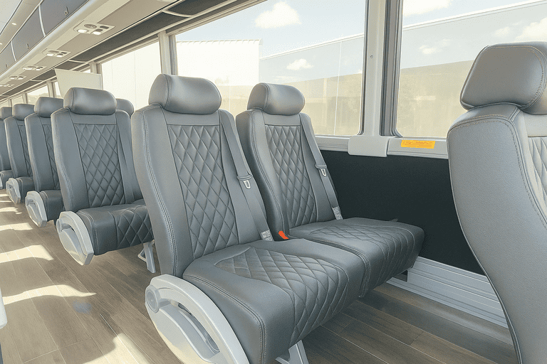 interior of Hampton Shuttle Bus Rentals charter bus